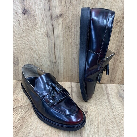 WALK LONDON Tassel Kiltie Loafers Shoes Men's Dark Burgundy Leather Size 11 - Picture 1 of 16